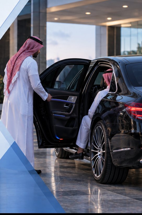Chauffeur opening the door of a luxury car for a guest
